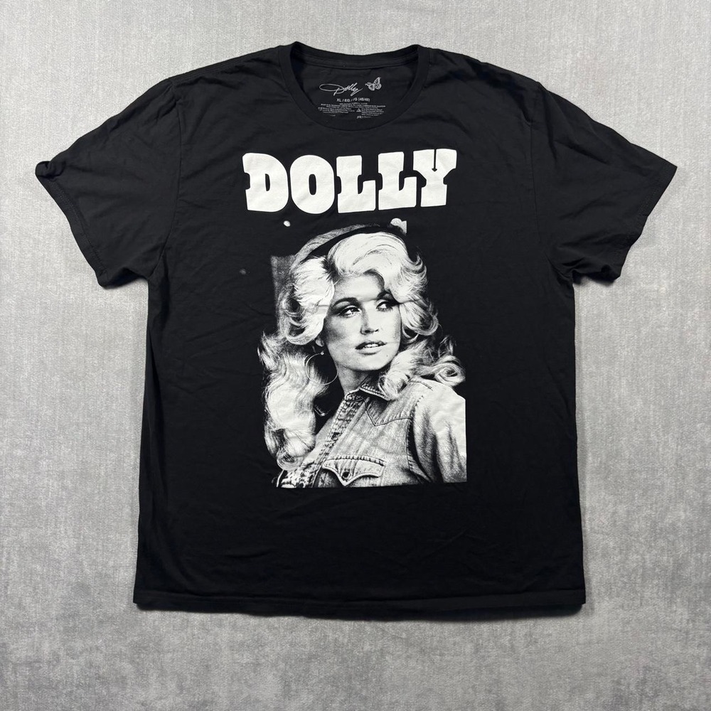 Dolly Parton Graphic T-Shirt Black White Photo Print Mens XL Cotton Tee